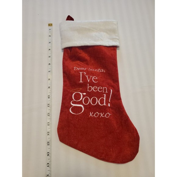 17" CHRISTMAS TREE STOCKING Home for the Holidays Velvet EMBROIDERED SANTA Red - Picture 2 of 3